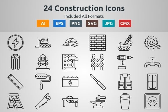 24 Construction Outline Icons