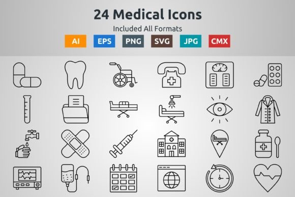 24 Medical Outline Icons: A Versatile Resource for Designers and Creators